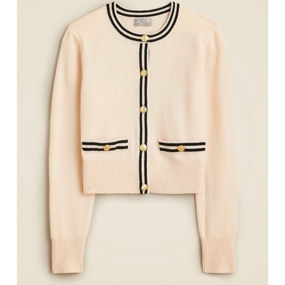 J. Crew Sweaters - J. Crew Cashmere Sweater Lady Jacket Cardigan with Contrast Trim Sz M Cream